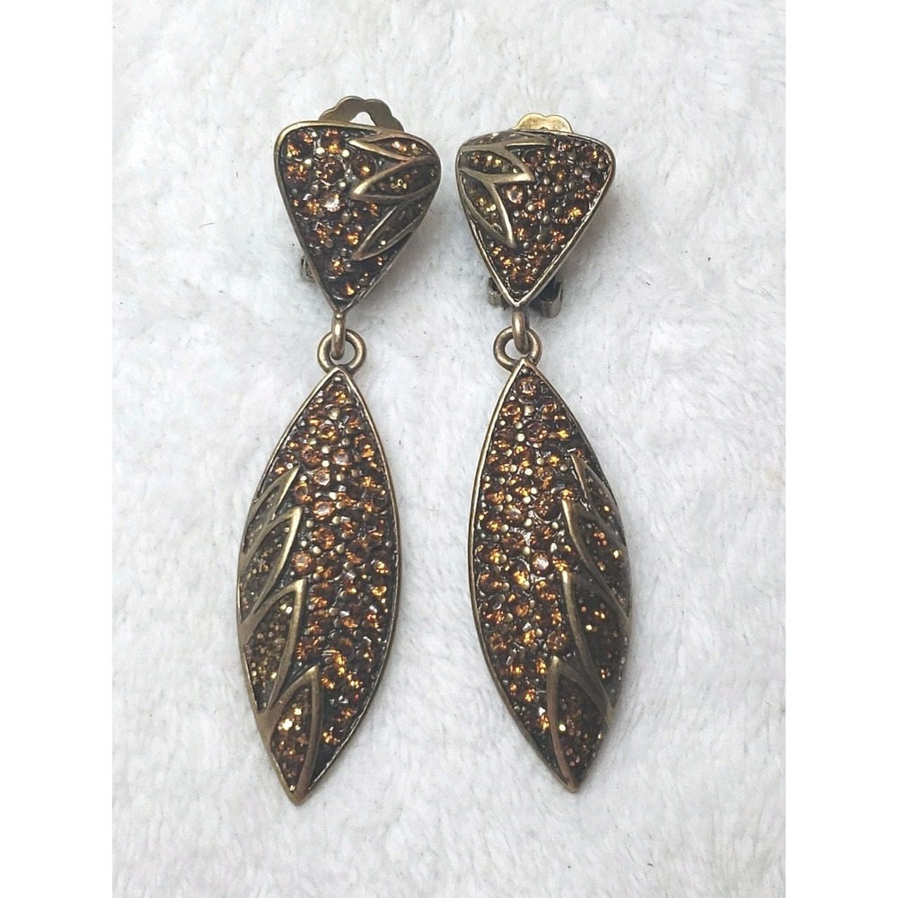 Bijoux New York Designs Bronze Amber Color Rhinestone Clip-on Earrings